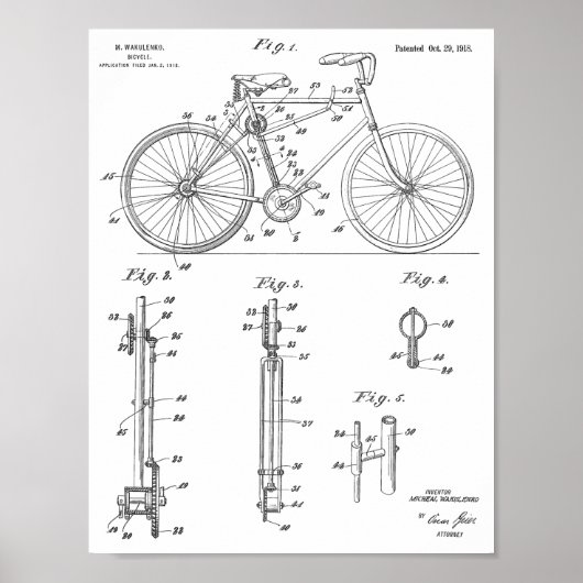 1918チェーンレス自転車デザイン特許プリント ポスター (正面)