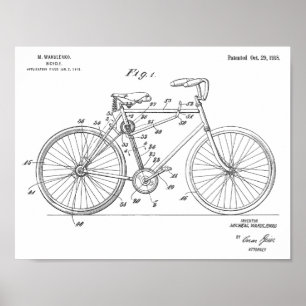 1918チェーンレス自転車デザイン特許プリント ポスター
