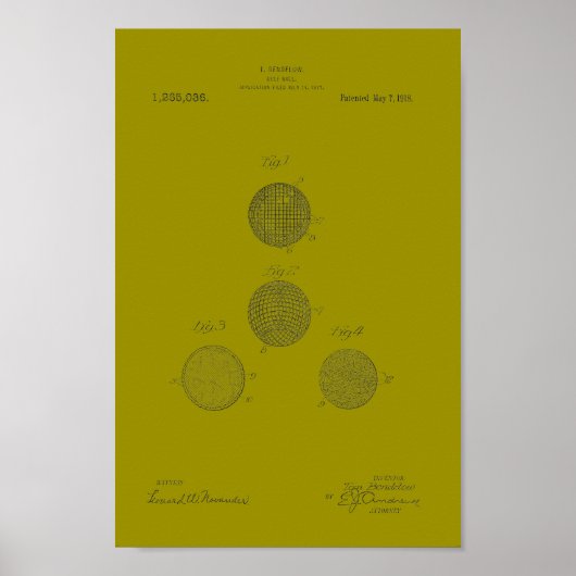 1918ヴィンテージゴルフボール特許プリント ポスター (正面)