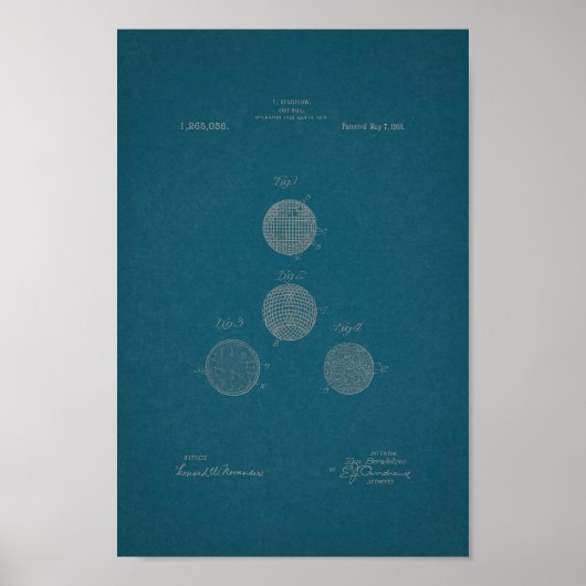 1918ヴィンテージゴルフボール特許青写真アートプリント ポスター (正面)