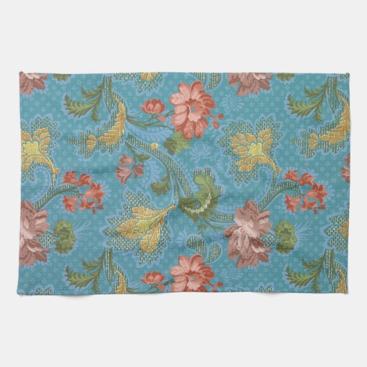 1918ヴィンテージリッチフローラタペストリーBrocadeダマスク キッチンタオル (横)