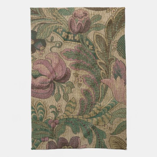1918ヴィンテージリッチフローラタペストリーBrocadeダマスク キッチンタオル (縦)