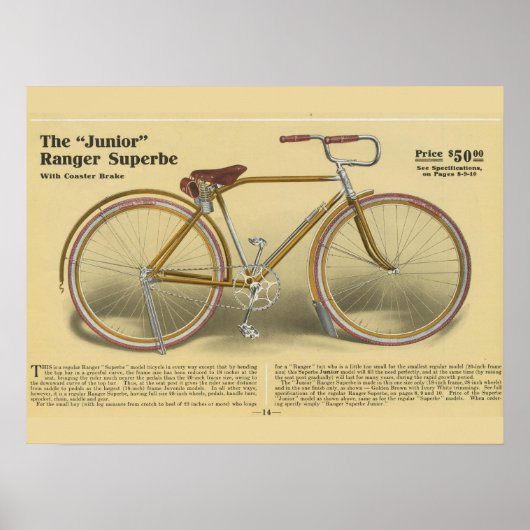 1918ヴィンテージレンジャー自転車広告アートポスター ポスター (正面)
