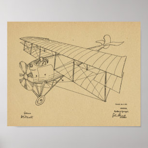 1918年二機飛行機特許スケッチプリント ポスター
