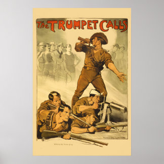 1918 オーストラリア トランペットが鳴る!第一次世界大戦リクルーティング ポスター