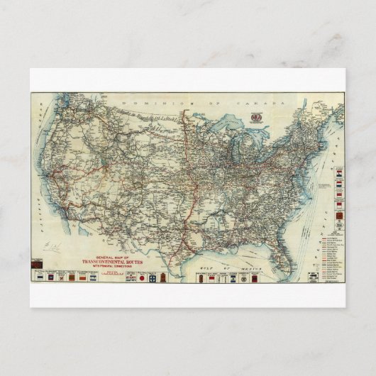 1918 AAA大陸航路の一般地図 ポストカード (正面)