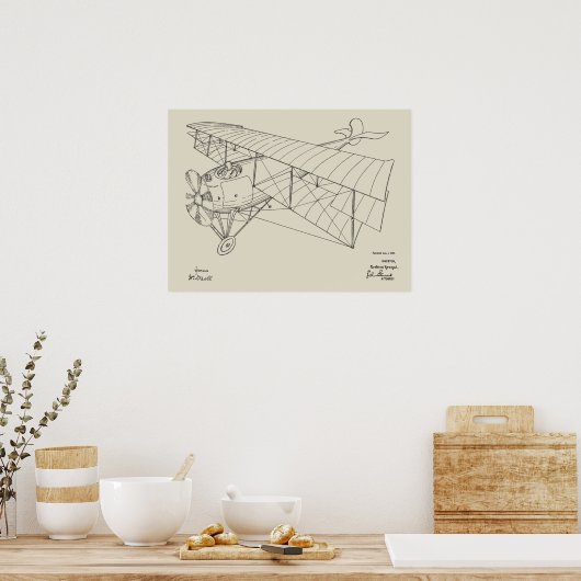 1918 Biplane Airplane Patent Art Drawing Print ポスター (キッチン)