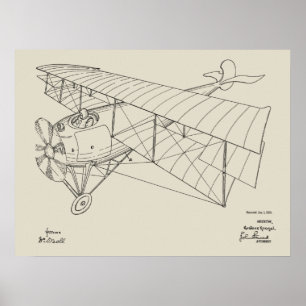 1918 Biplane Airplane Patent Art Drawing Print ポスター