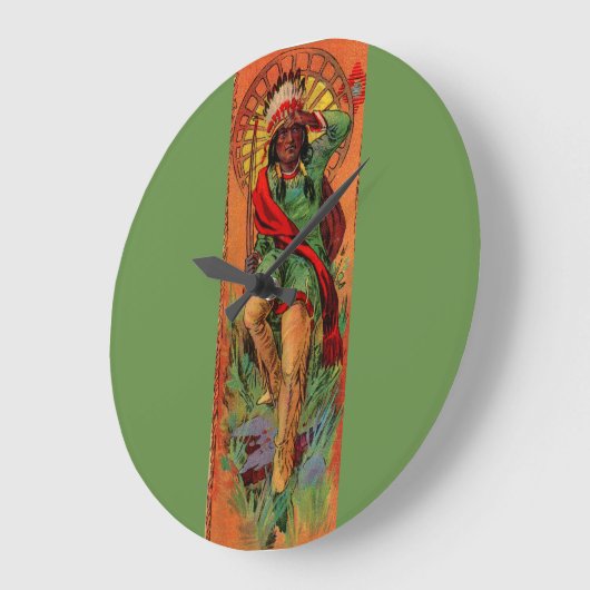 1919先住民アメリカインディアンイラストレーション ラージ壁時計 (傾斜)