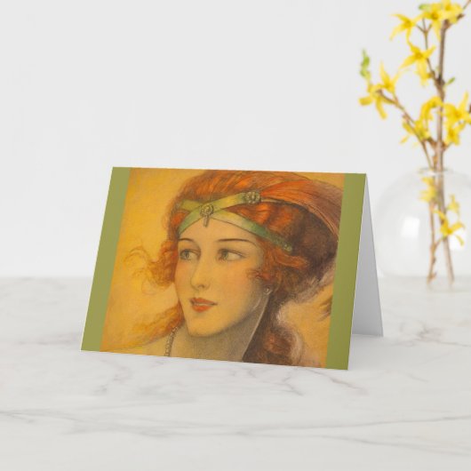 1919年の豪華な赤毛 カード (黄色い花)