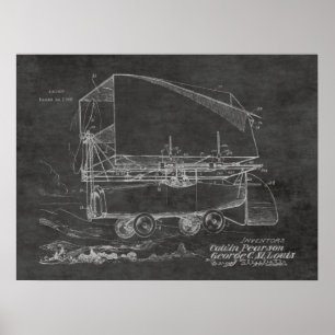 1919年飛んでいる自動車飛行船特許スケッチプリント ポスター