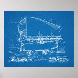 1919飛行船飛んでいる車特許スケッチプリント ポスター