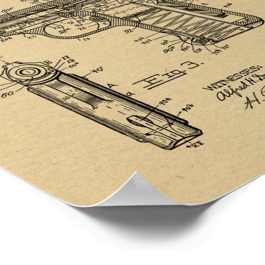 1919 Hand Gun Patent Art Drawing Print ポスター (角)