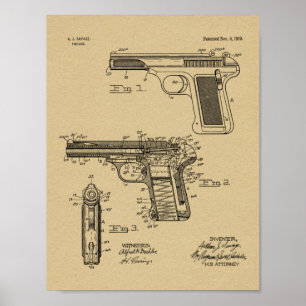 1919 Hand Gun Patent Art Drawing Print ポスター