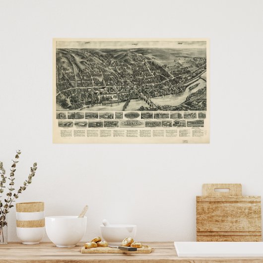 1919 Shelton CT Birds Eye Panoramic Map ポスター (キッチン)