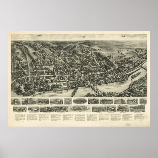 1919 Shelton CT Birds Eye Panoramic Map ポスター (正面)