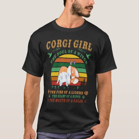 191 コーギー 女子 魔女 ライオネス ヒッピーバース ショウジョ Tシャツ (正面)