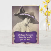 1920おもしろい年代の女性、大きなイースターボンネット カード (黄色い花)