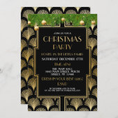 1920のクリスマスアールデコパーティー金ゴールドファン 招待状 (正面/裏面)
