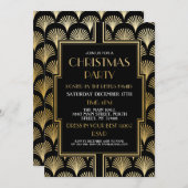 1920のクリスマスアールデコパーティー金ゴールドファン 招待状 (正面/裏面)