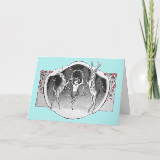 1920のサテュロと鹿のクリスマスグリーティングカード シーズンカード (正面)