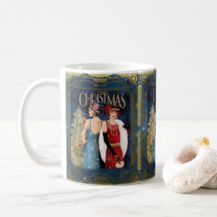 1920のレトロレディースクリスマスブルー金ゴールドレッド コーヒーマグカップ