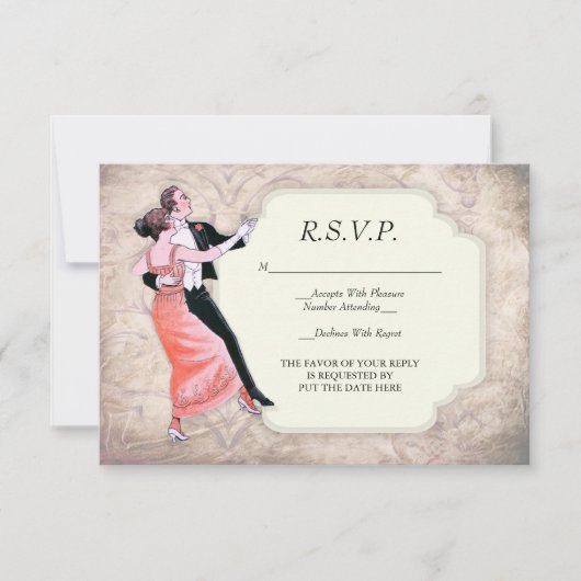 1920のヴィンテージ踊りカップルR.S.V.P.カード 出欠カード (正面)
