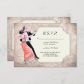 1920のヴィンテージ踊りカップルR.S.V.P.カード 出欠カード (正面/裏面)