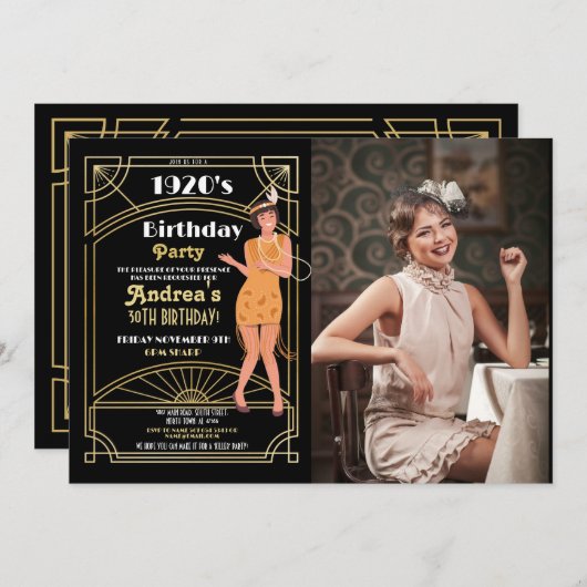 1920の殺人謎誕生日ディナーパーティー写真 招待状 (正面/裏面)