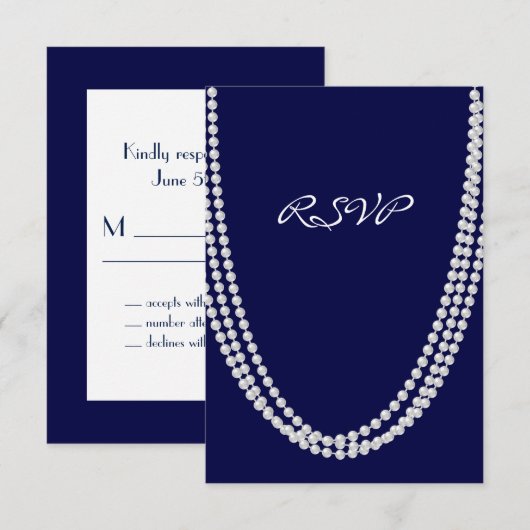 1920の真珠RSVP – 青 出欠カード (正面/裏面)