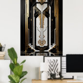 1920アールデコ幾何学的金ゴールドフレーム白黒 ポスター (ホームオフィス)