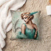 1920エレガント年代のターコイズのドレスのフラッパー女性 クッション (ブランケット)