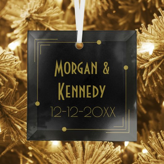 1920エレガント年代アールデコ結婚記念日 ガラスオーナメント