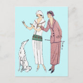 1920スタイリッシュ年代の女性2人と犬はがき ポストカード (正面)