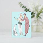 1920スタイリッシュ年代の女性2人と犬はがき ポストカード (スタンド正面)