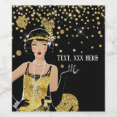 1920フラッパー女の子ギャツビー、アールデコ ワインラベル (シングルラベル)