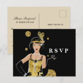 1920フラッパー女の子ギャツビーRSVP インビテーションポストカード (正面/裏面)