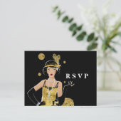 1920フラッパー女の子ギャツビーRSVP インビテーションポストカード (スタンド正面)