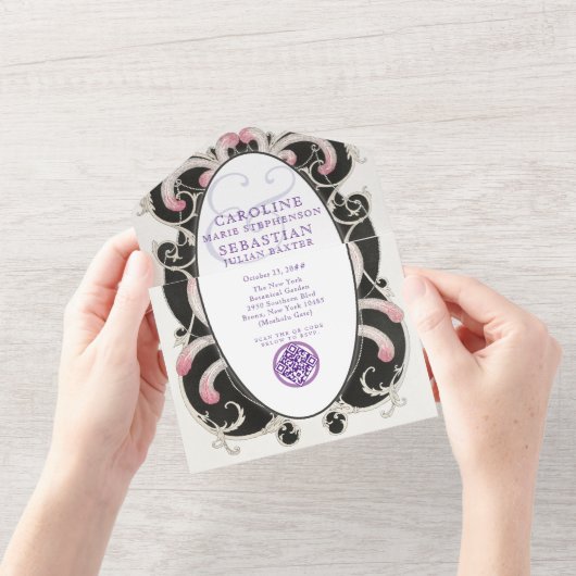 1920ラグジュアリーアールデコギャツビーファッションモノグラム結婚ズ オールインワン招待状 (開いている状態)