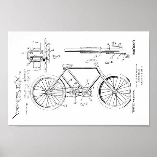 1920ヴィンテージ自転車ギア特許芸術プリント ポスター (正面)