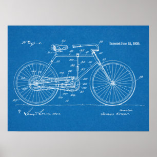 1920ヴィンテージ自転車特許ブループリントアートプリント ポスター