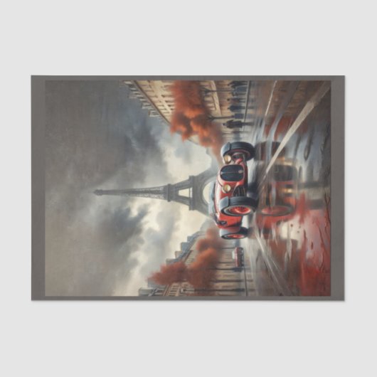 1920年にパリのツアーエッフェルとスポーティなレーシングカー 薄葉紙 (正面)