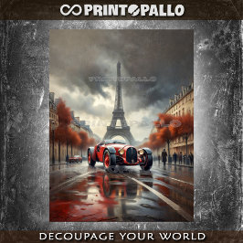 1920年にパリのツアーエッフェルとスポーティなレーシングカー 薄葉紙