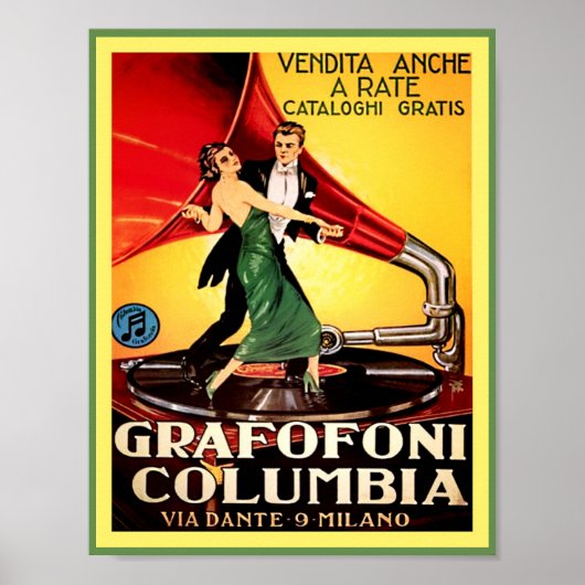 1920年のアンティークレコードColumbia Graphophone Ad ポスター (正面)