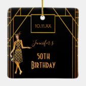 1920年のアート・デコが鳴り響く50歳の誕生日のブラック・金ゴールド セラミックオーナメント (裏面)