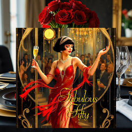 1920年のアート・デコ・ウーマン・レッド 招待状