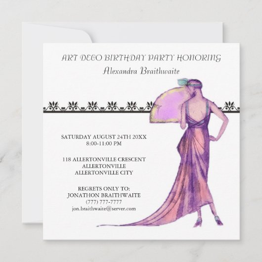 1920年のアールデコ誕生パーティーの招待 招待状 (正面)