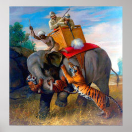 1920年のイギリス人リヴィエールによる虎狩りの絵 ポスター