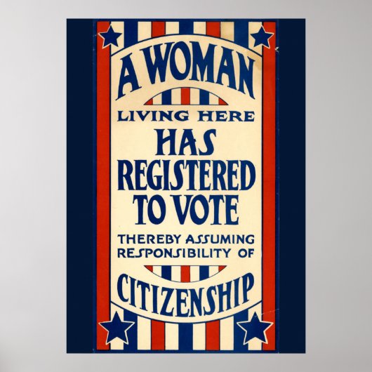 1920年のサイン：「ここに住む女性が登録…」 ポスター (正面)