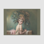 1920年のフラッパーの女の子と巨大な孔雀の羽帽子 薄葉紙 (正面)